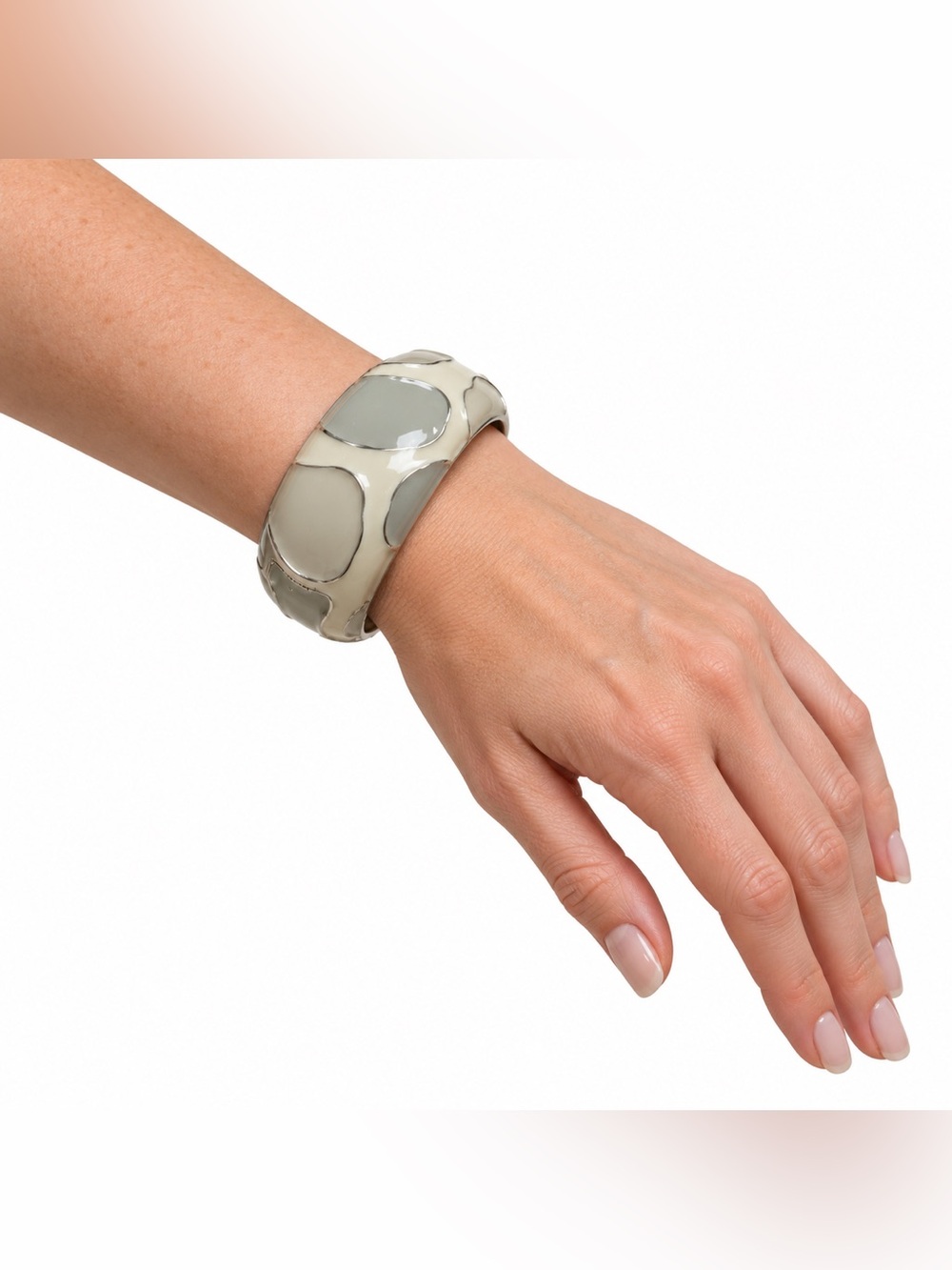 Banana Republic Cream & Gray Enamel Wide Hinged Bangle Bracelet